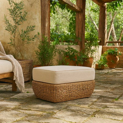 Wyld Haus Sardinia Natural Rattan Outdoor Footstool With Beige Cushion from B&Q