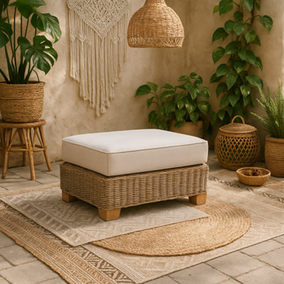 Wyld Haus Sorrento Outdoor Cream Rattan Wicker Footstool With Padded Cushion from B&Q