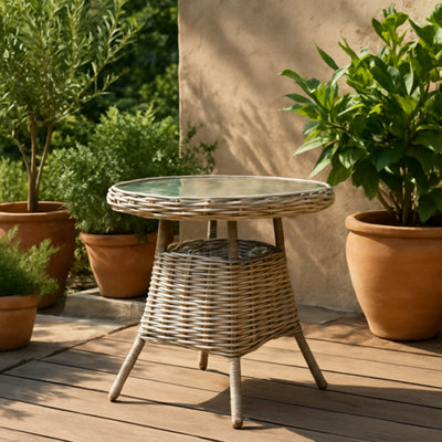 Wyld Haus Costa Outdoor Wicker Round Bistro Table With Glass Top from B&Q