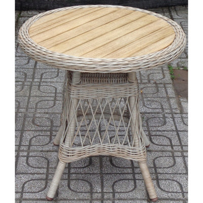 Wyld Haus Santorini Round Cream Wicker Side Table With Wooden Top700mm Diameter from B&Q
