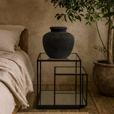 Wyld Haus Medium Dark Grey Etched Top Ceramic Garden PlanterAged Stone FinishIndoor/outdoor from B&Q