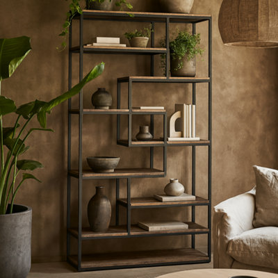 Wyld Haus Tall Industrial Multi-Tier Wood-Effect Shelving Unit With Black Metal Frame from B&Q