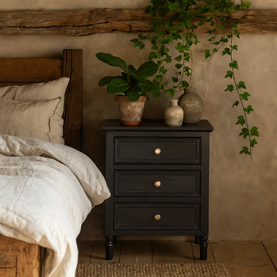Wyld Haus San Antonio Vintage Black 3-Drawer Bedside Table from B&Q