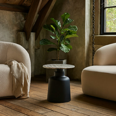 Wyld Haus London Modern Round Side Table With Marble Top And Black Metal Base
