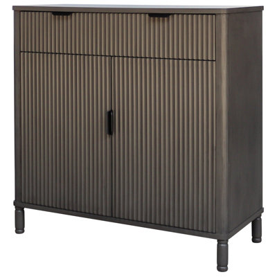 Wyld Haus Kyriaki Slatted Brown Wooden 1 Drawer 2 Door Cabinet from B&Q