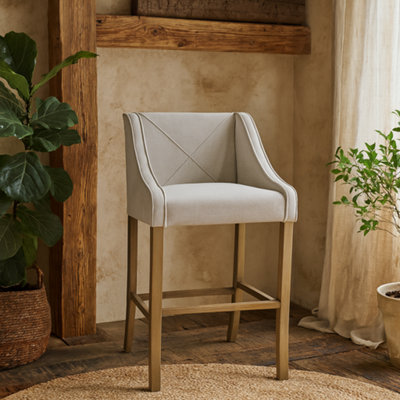 Wyld Haus Perugia Modern Upholstered Bar Stool With Rustic Wooden Legs from B&Q