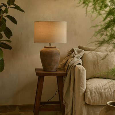 Wyld Haus Padua Large Rustic Terracotta Ceramic Table Lamp With Neutral Fabric Shade from B&Q