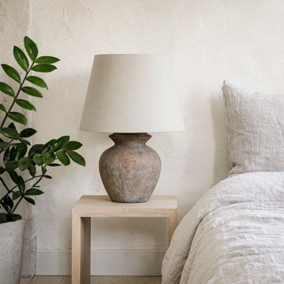 Wyld Haus Padua Rustic Terracotta Ceramic Table Lamp With Neutral Fabric Shade from B&Q