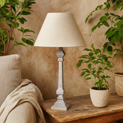 B&Q -  Stonebloom Grey Wash Slim Table Lamp With Natural Linen Shade