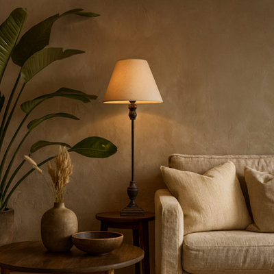 B&Q -  Mossfern Slim Table Lamp With Neutral Linen ShadeGrey-Washed Wood
