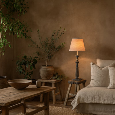 Wyld Haus Mossfern Grey-Washed Wooden Column Table Lamp from B&Q
