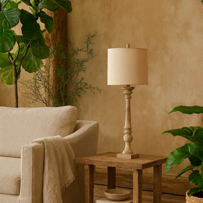 Wyld Haus Thornvale Candlestick Tall Table Lamp With Linen Shade from B&Q