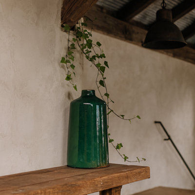 Wyld Haus Bloomwood Emerald Glazed Round Bottle Ceramic Vase Crackle Effect from B&Q
