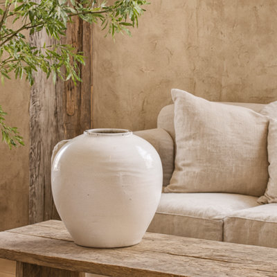 Wyld Haus Sagebloom Large Cream-White Glazed Ceramic Crackle Vase 38Cm from B&Q