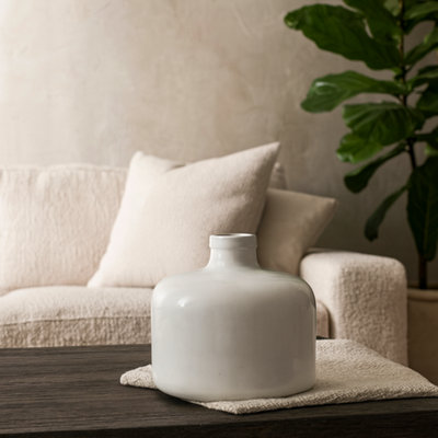 Wyld Haus Sagebloom Large White Crackle Glazed Short Bottle Ceramic Vase from B&Q