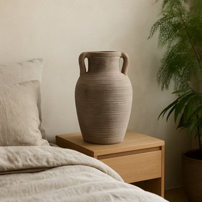 Wyld Haus Meadowhaze Stoneware Amphora Tall Vase In Soft Grey With Handles from B&Q