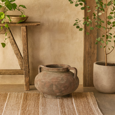 Wyld Haus Meadowhaze Large Stone Pelike Vase In Soft Brown With Handles from B&Q