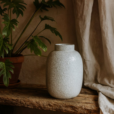Wyld Haus Moss White Dimple Medium Ceramic Vase from B&Q