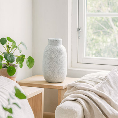 Wyld Haus Moss White Dimple Large Ceramic Vase from B&Q
