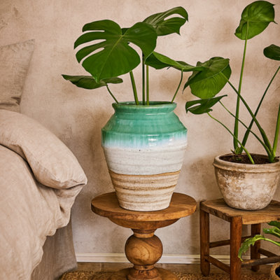 Wyld Haus Rustic Ombre Turquoise And Sand Glazed Ceramic Vase350mm H X 280mm W from B&Q