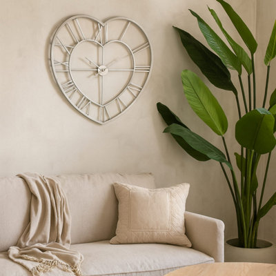 B&Q -  Heart-Shaped Silver Open-Frame Wall Clock89 Cm
