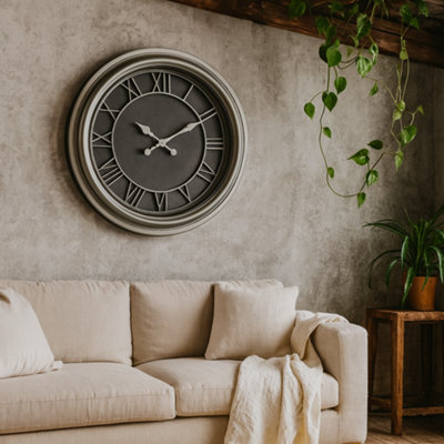Wyld Haus 59Cm Black Round Roman Numeral Wall Clock With Silver Frame from B&Q