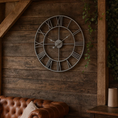Wyld Haus 700mm Minimalist Grey Metal Open Frame Wall Clock With Roman Numerals from B&Q