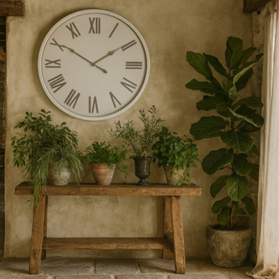 Wyld Haus Large 80Cm White Wall Clock With Grey Roman Numerals from B&Q