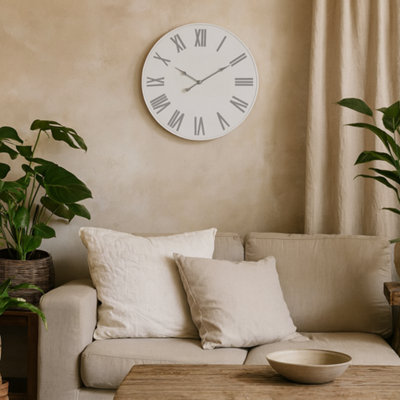 Wyld Haus 490mm White Metal Wall Clock With Grey Roman NumeralsGloss Finish from B&Q