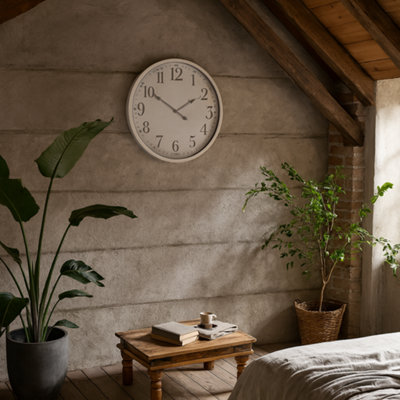 Wyld Haus Minimalist White 490mm Wall Clock With Bold Grey Numbers And Slim Metal Frame from B&Q