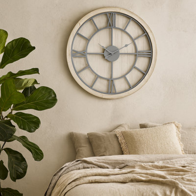 Wyld Haus White Washed Round Rustic Grey Skeleton Wall Clock 600mm from B&Q
