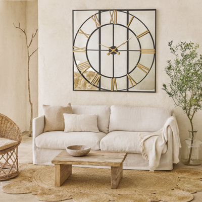 Wyld Haus Square Industrial Mirror Wall Clock With Brushed Gold Roman Numerals1130mm from B&Q