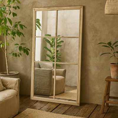 Wyld Haus Rustic Natural Washed Wood Six-Panel Window Mirror 1500X900mm from B&Q