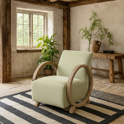 Wyld Haus Aracaju Sage Velvet Armchair With Oak Ring Arms from B&Q
