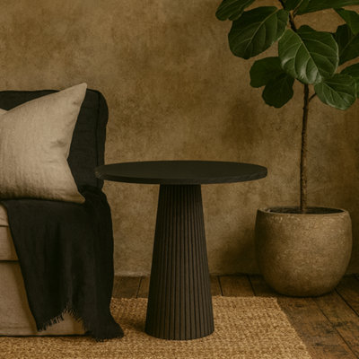 Wyld Haus Sorrento Black Wood Ribbed Round Accent Table from B&Q