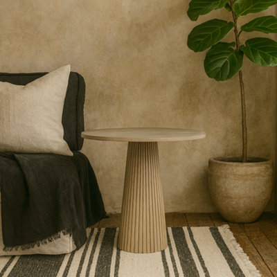 Wyld Haus Sorrento Retro Weathered Oak Ribbed Round Accent Table from B&Q