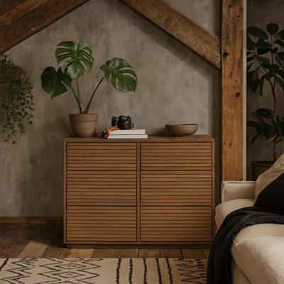 Wyld Haus Mandarina Six-Drawer Ribbed Walnut Chest Natural Oak Effect from B&Q