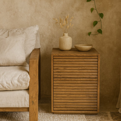 Wyld Haus Velagio Natural Oak Ribbed 2-Drawer Bedside Table from B&Q