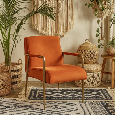 Wyld Haus Luxemburg Burnt Orange Velvet Armchair With Brass Arms from B&Q