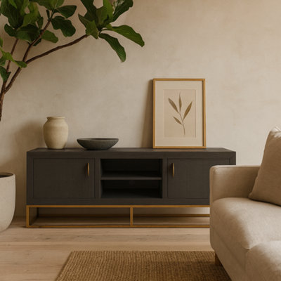 Wyld Haus Mandalo Brown Shagreen Tv Unit With Brushed Brass Base And 2 Doors from B&Q