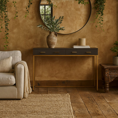 Wyld Haus Mandalo Brown Shagreen Console Table With Brass Frame2 Drawers from B&Q