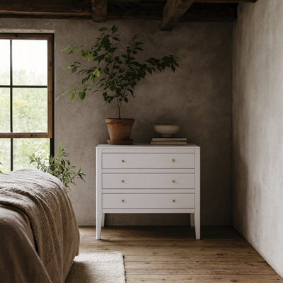 Wyld Haus Cordoba White Wood Grain 3-Drawer ChestCompact Matt Bedroom Dresser from B&Q