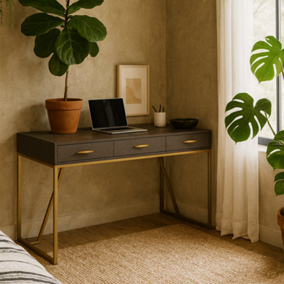 Wyld Haus Fortaleza Brown Shagreen And Brass Two Drawer Desk from B&Q