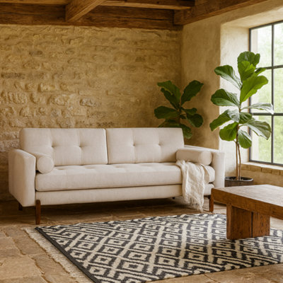 Wyld Haus Curitiba Natural Textured Upholstered 3 Seater Sofa Wooden Legs from B&Q