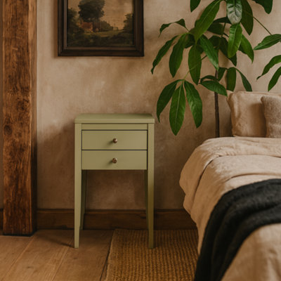 Wyld Haus Pirenopolis Sage Green Wood Grain 2 Drawer Bedside Table from B&Q