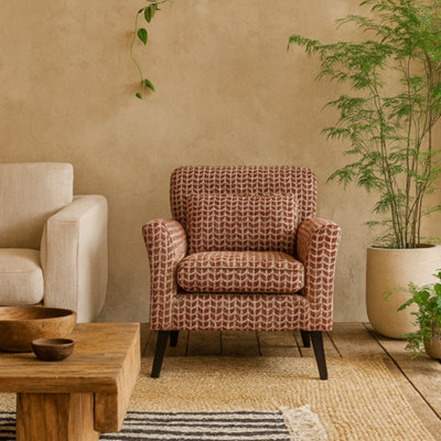 Wyld Haus Olinda Terracotta Red Patterned Fabric Accent Armchair By from B&Q