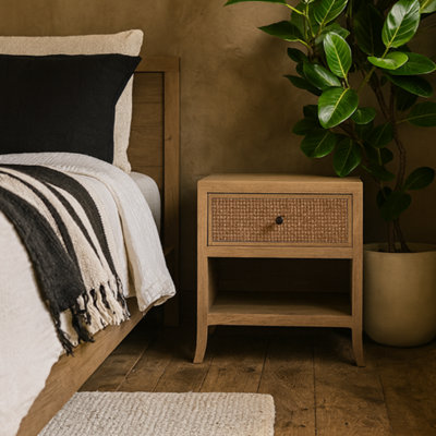 Wyld Haus Argentina Natural Oak And Rattan Bedside Table With Drawer from B&Q