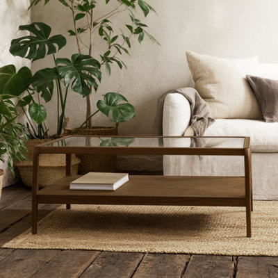 Wyld Haus Denver Walnut Wood And Glass Top Coffee Table With Bottom Shelf from B&Q