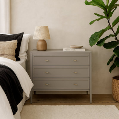Wyld Haus Salvador Mist Grey Wood Grain 3-Drawer Chest With Brushed Brass Handles from B&Q