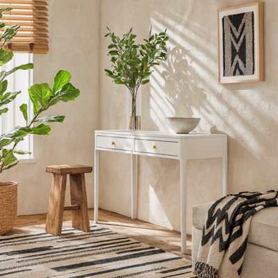 Wyld Haus De Gaulle White Wood Grain Two-Drawer Desk With Brass Knobs from B&Q